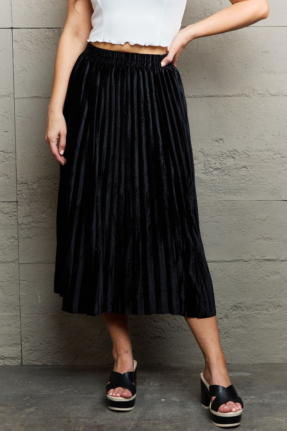 Ninexis Accordion Pleated Flowy Midi Skirt - Tote and Lounge