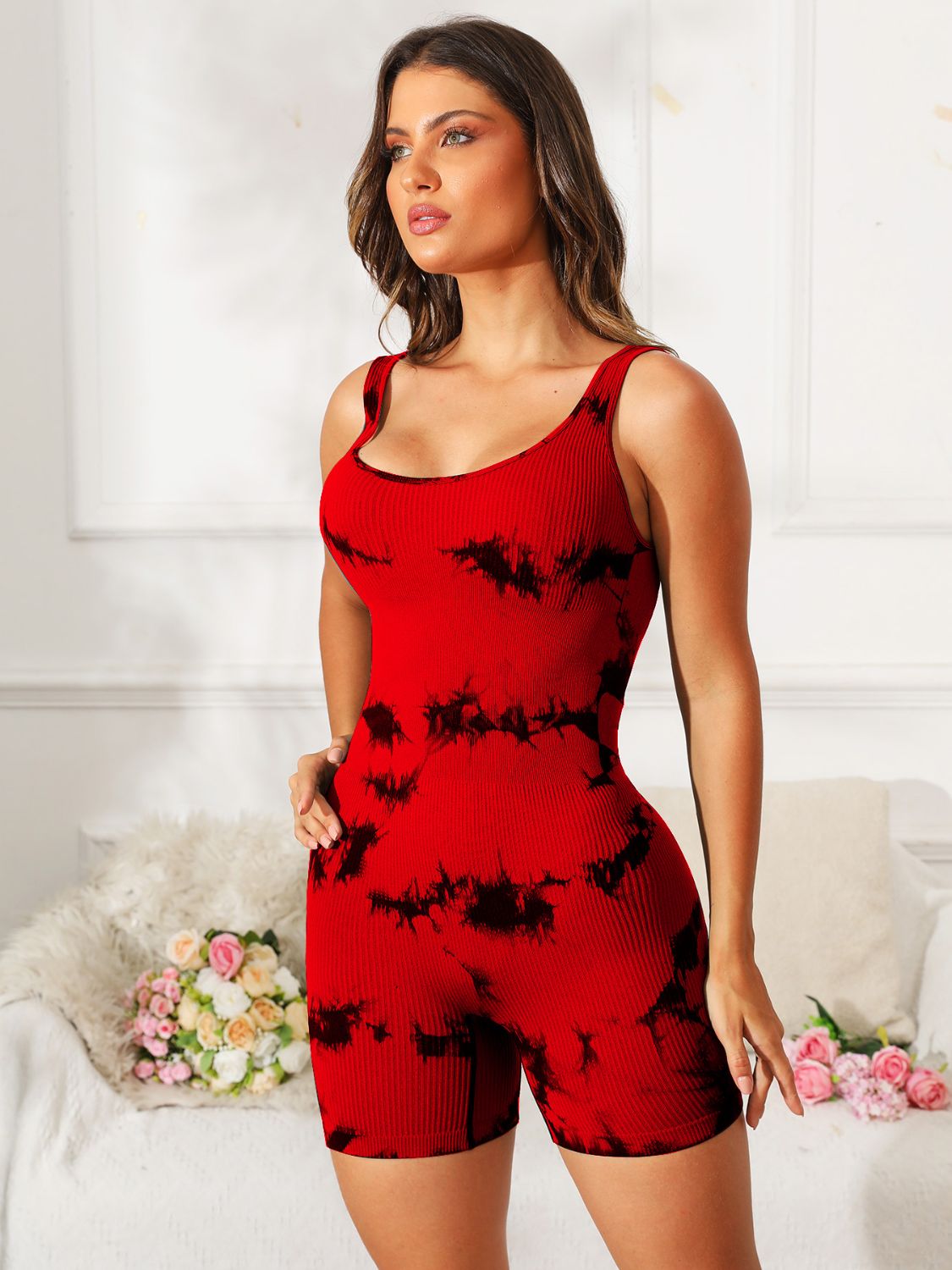 Tie-Dye Wide Strap Active Romper - Tote and Lounge
