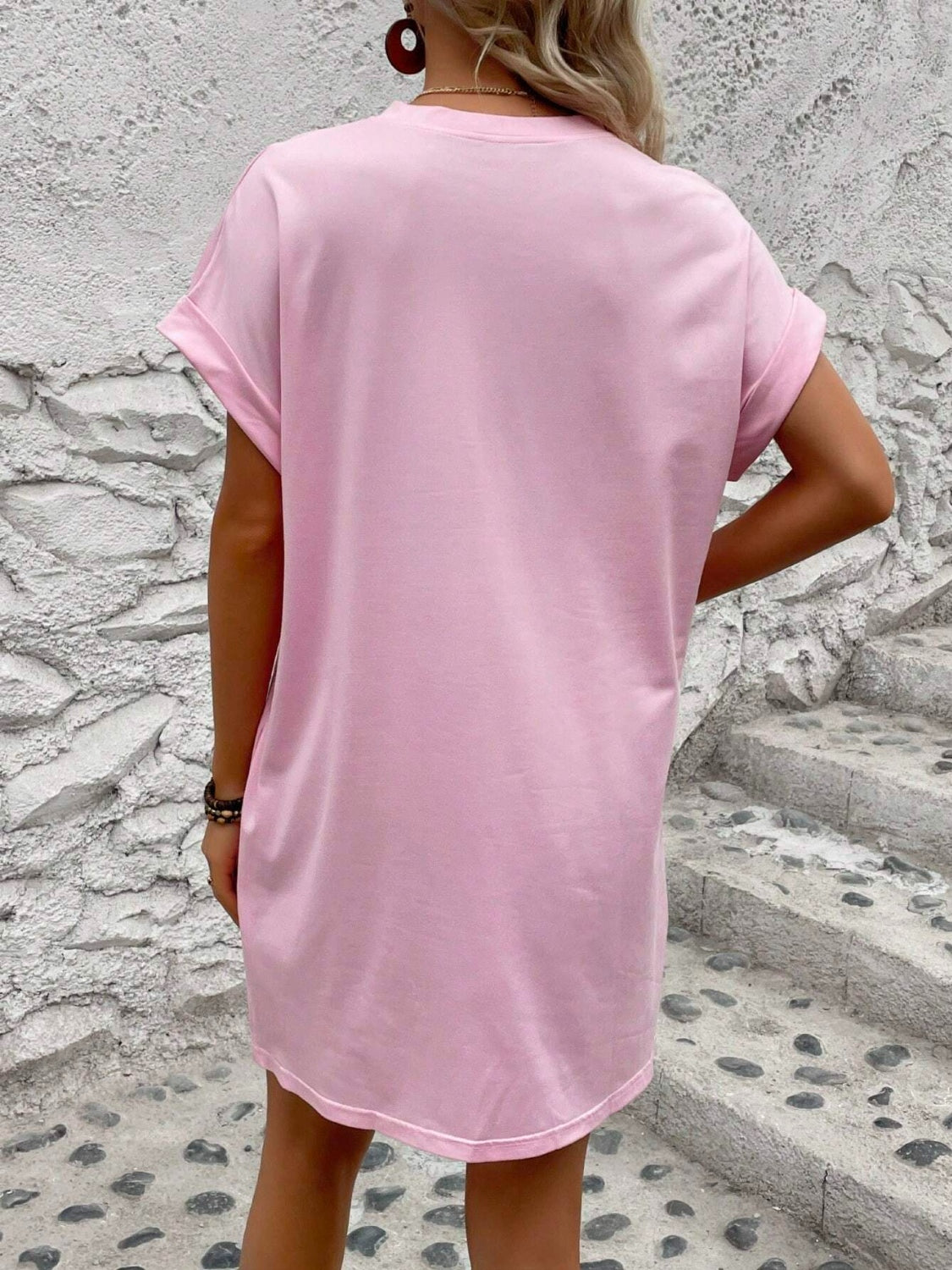 Round Neck Short Sleeve Mini Dress - Tote and Lounge
