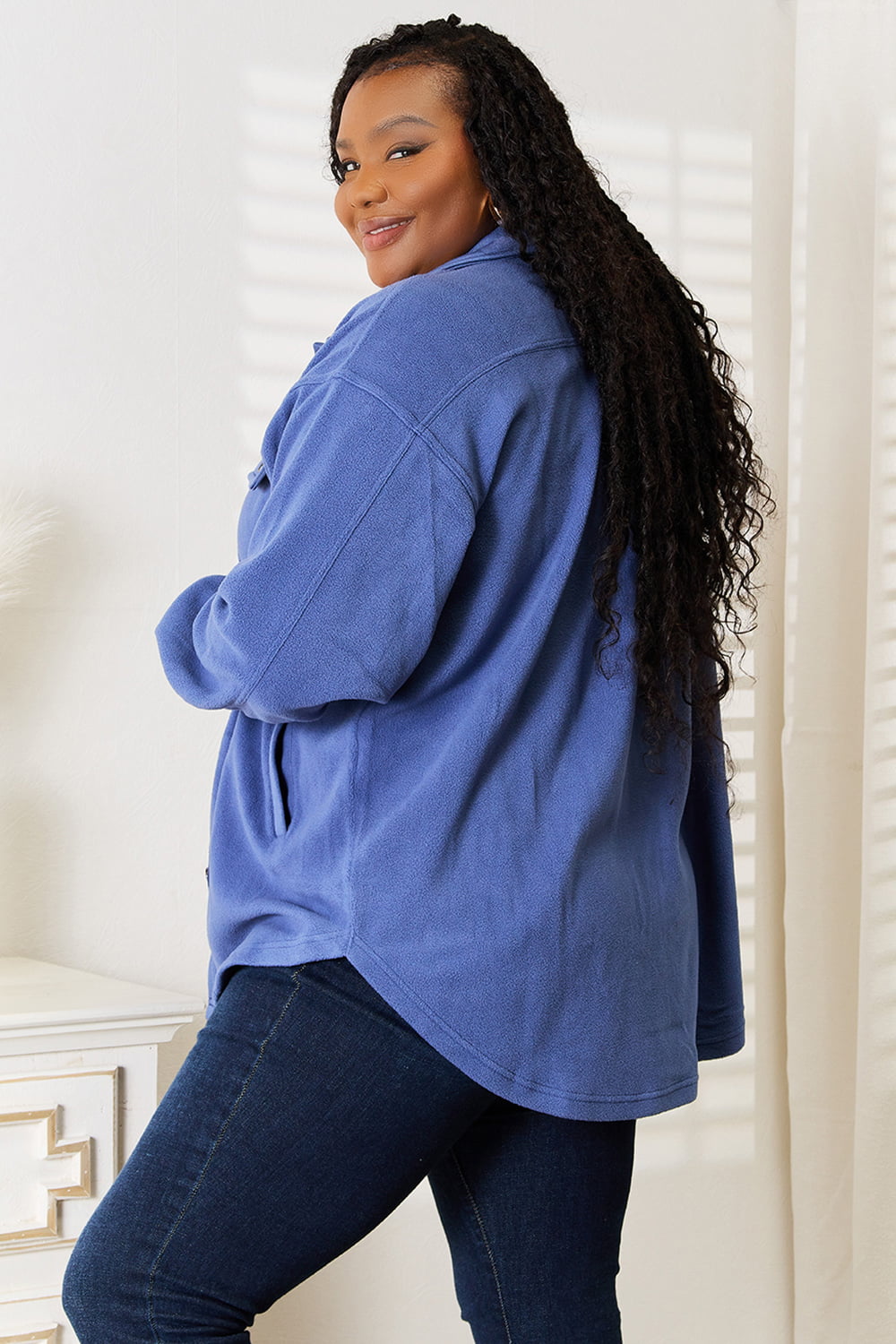 Heimish Cozy Girl Full Size Button Down Shacket - Tote and Lounge