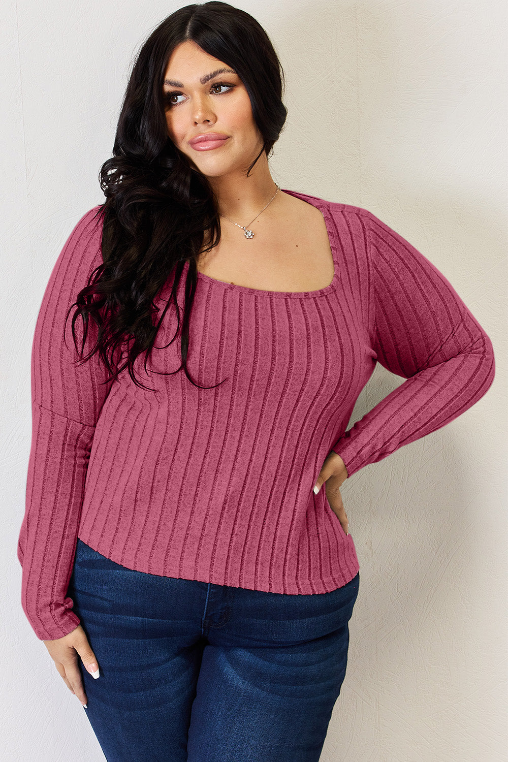 Basic Bae Full Size Ribbed Long Sleeve T-Shirt - Tote and Lounge