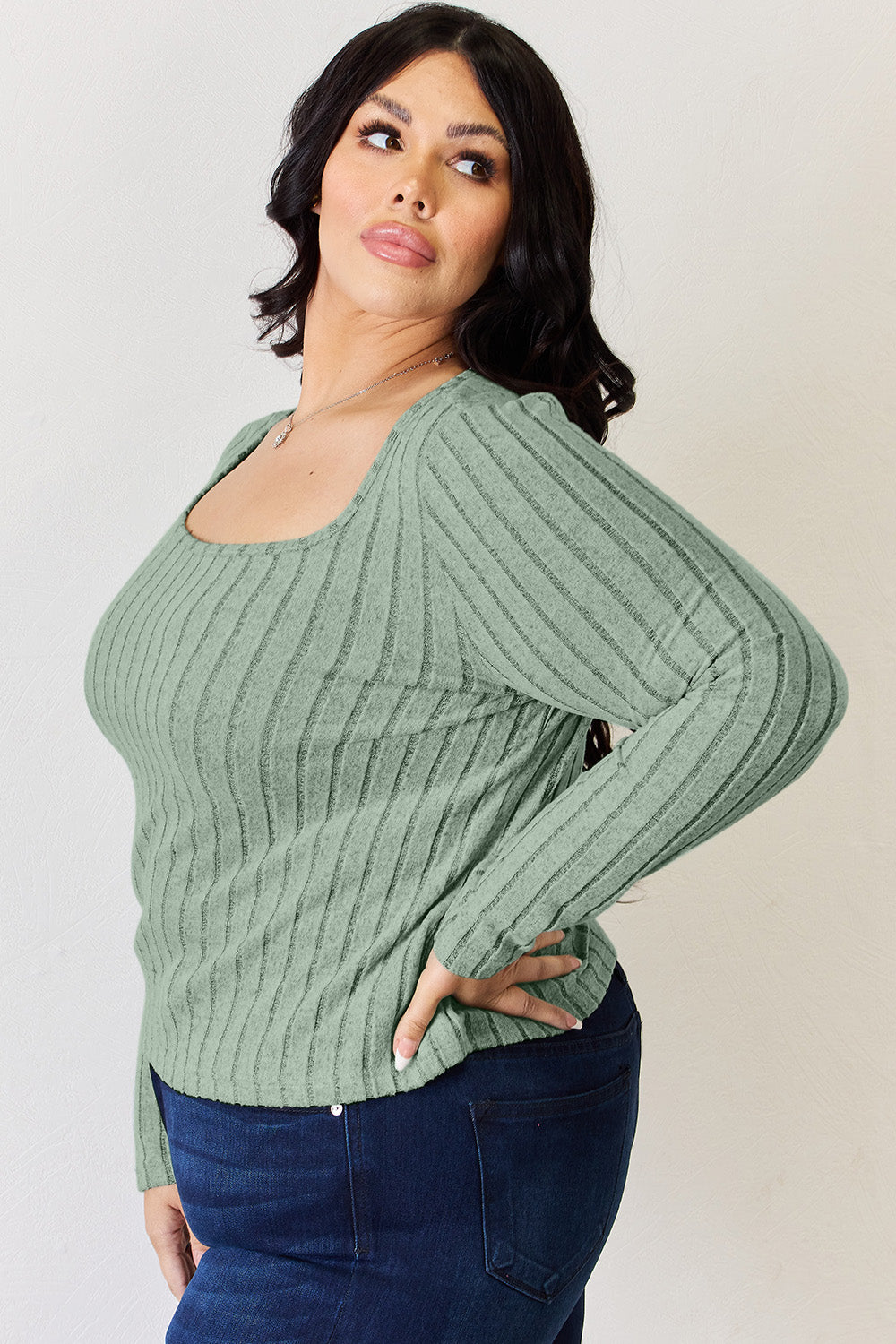 Basic Bae Full Size Ribbed Long Sleeve T-Shirt - Tote and Lounge