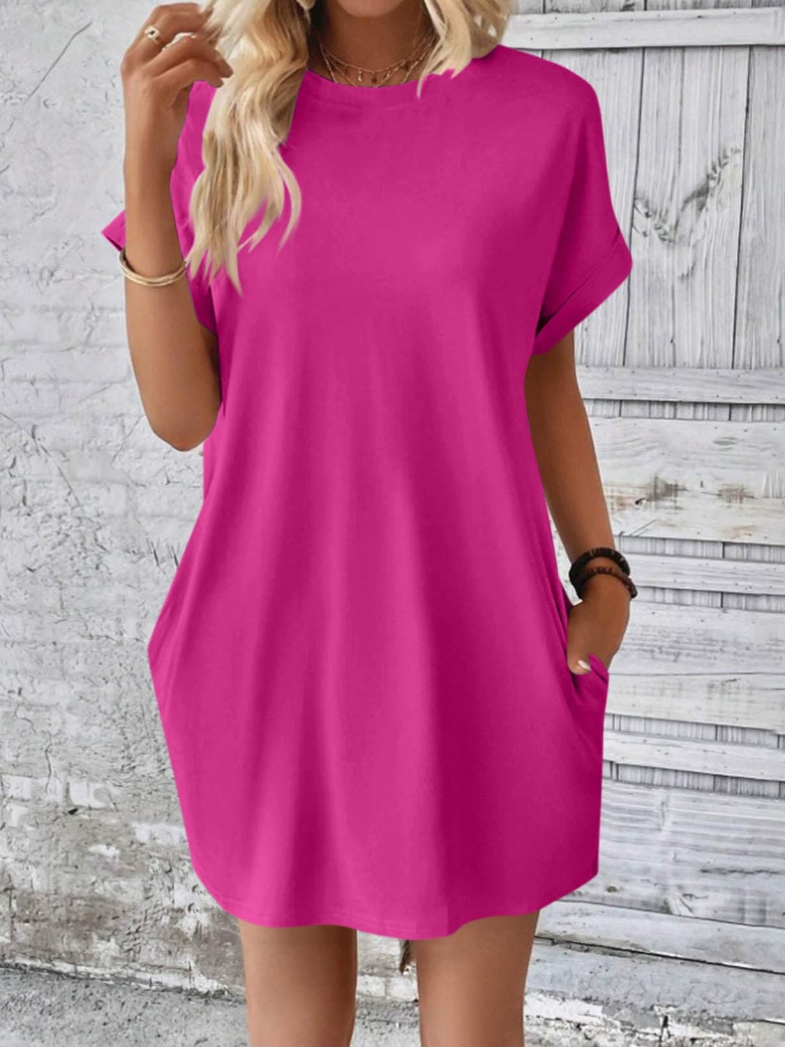 Round Neck Short Sleeve Mini Dress - Tote and Lounge