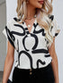Printed Notched Short Sleeve Blouse - Tote and Lounge
