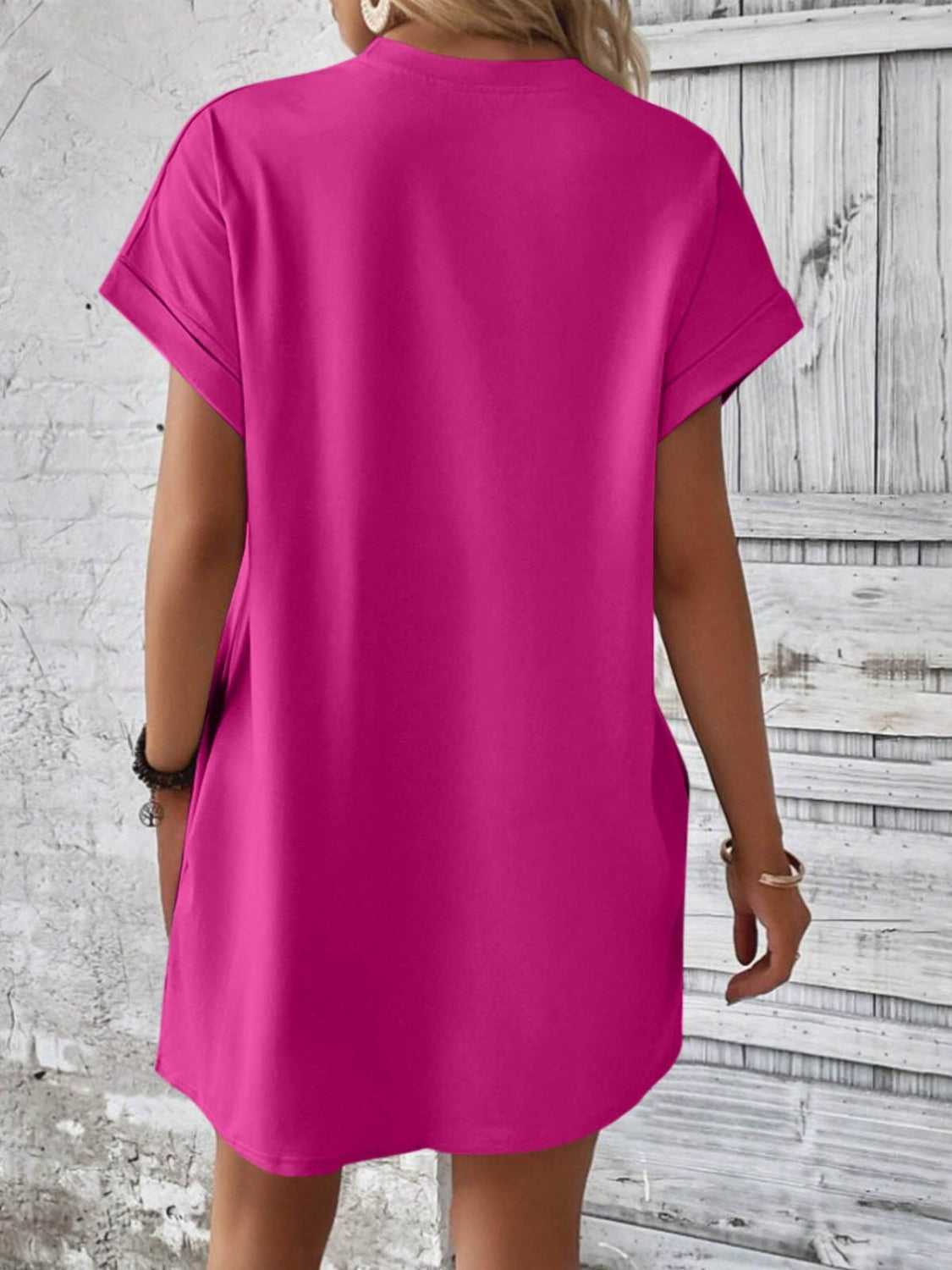 Round Neck Short Sleeve Mini Dress - Tote and Lounge