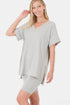 Zenana Full Size V-Neck Short Sleeve Slit T-Shirt and Shorts Set - Tote and Lounge