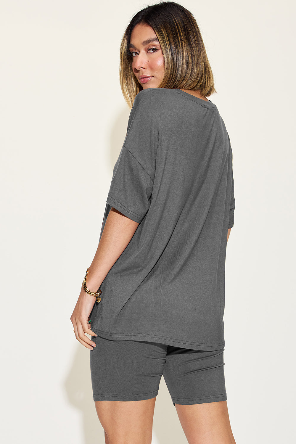 Basic Bae Full Size V-Neck Drop Shoulder T-Shirt and Shorts Set - Tote and Lounge