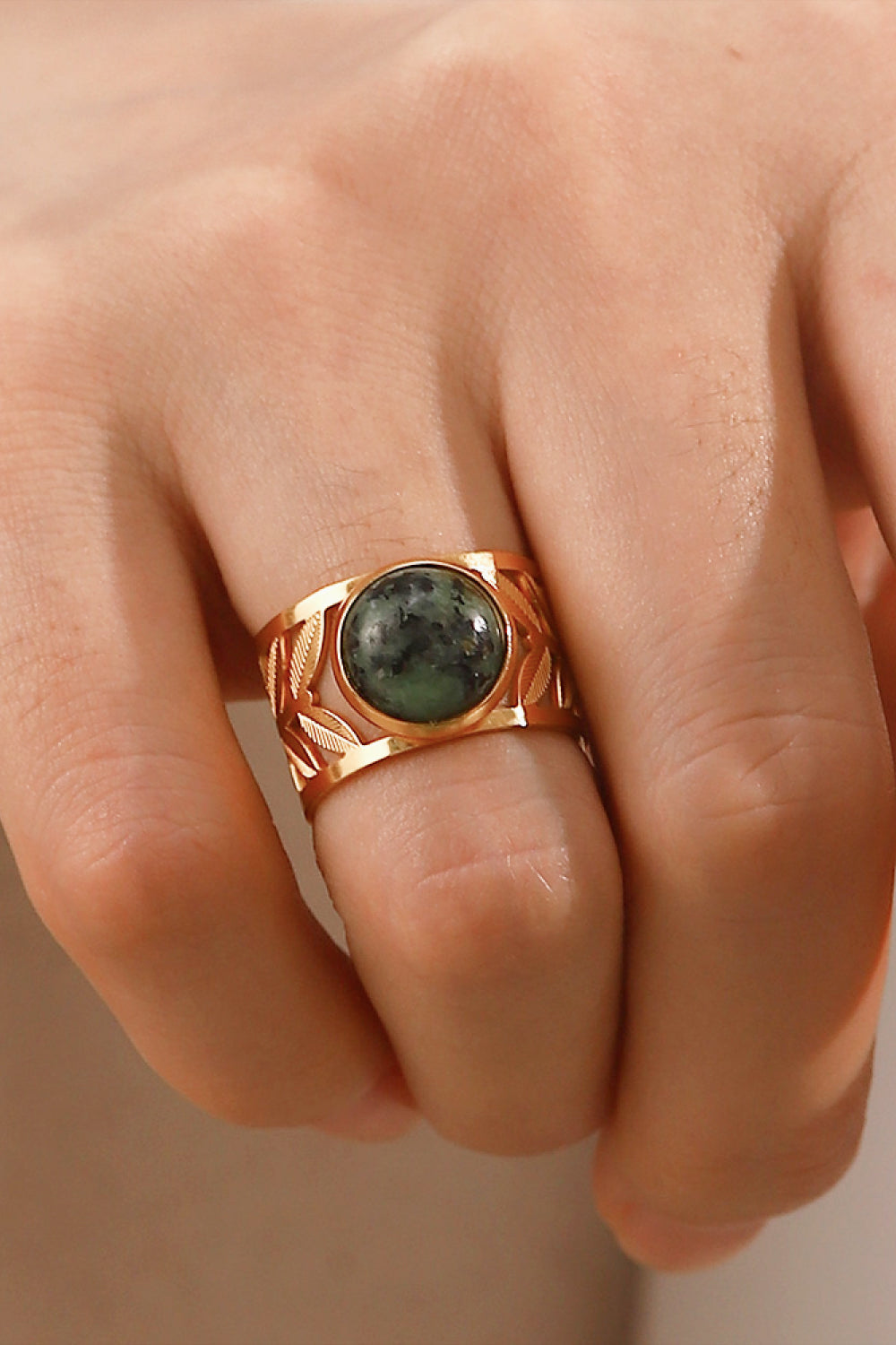 18k Gold Plated Malachite Leaf Ring - Tote and Lounge