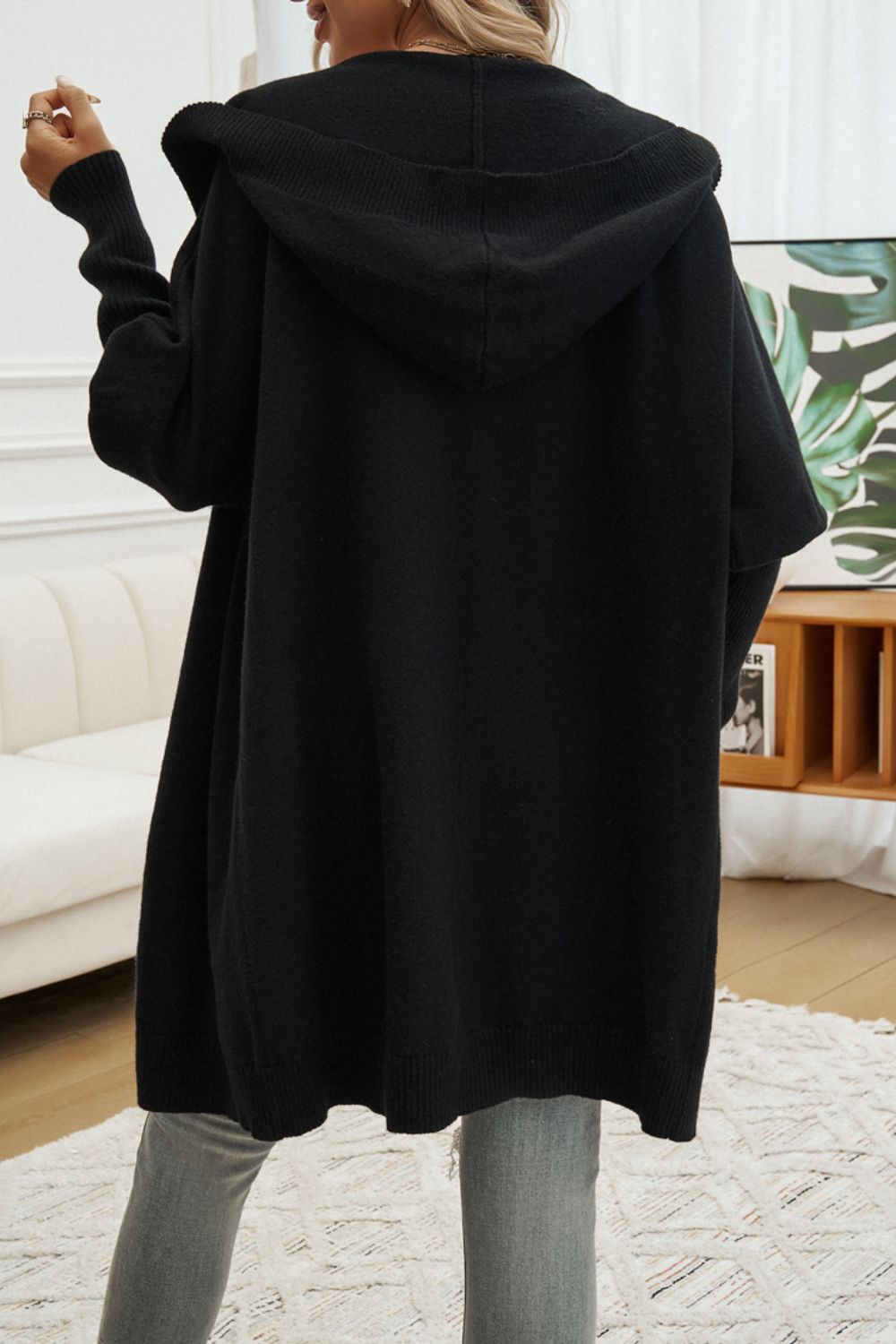 Button Up Long Sleeve Hooded Cardigan - Tote and Lounge