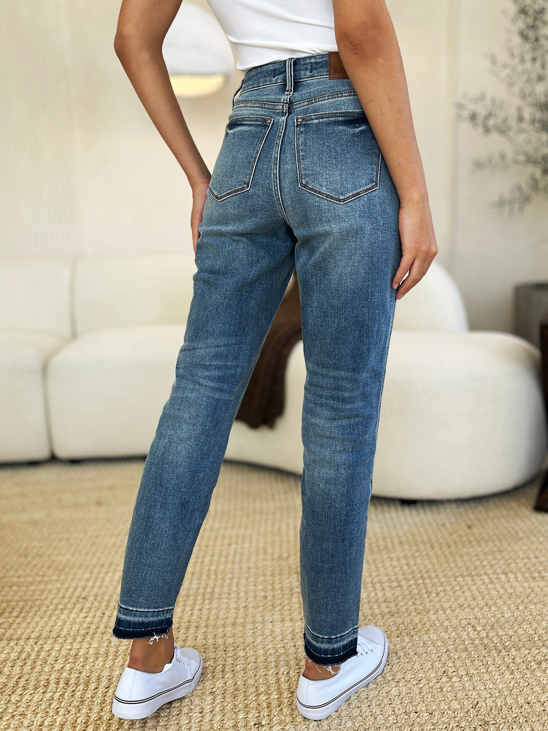 Judy Blue Full Size Mid Rise Rigid Magic Release Hem Jeans - Tote and Lounge