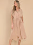 Drawstring Collared Neck Short Sleeve Midi Dress - Tote and Lounge