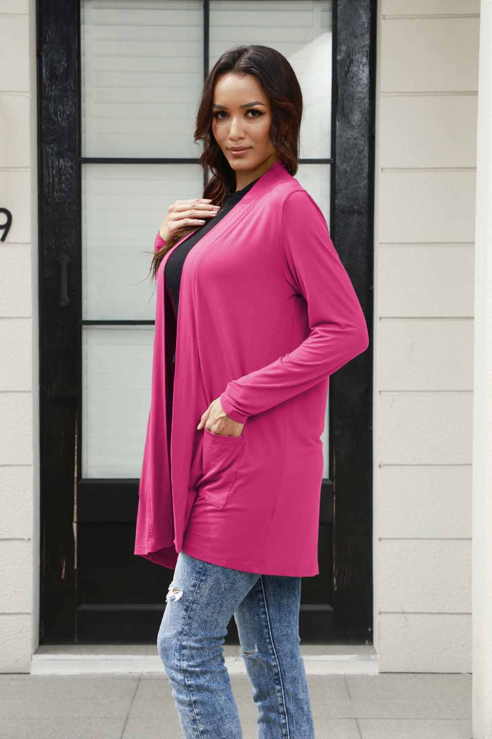 Basic Bae Full Size Open Front Long Sleeve Cardigan with Pockets - Tote and Lounge
