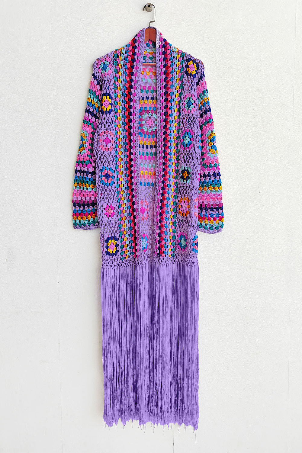 Fringe Tied Long Sleeve Cardigan - Tote and Lounge