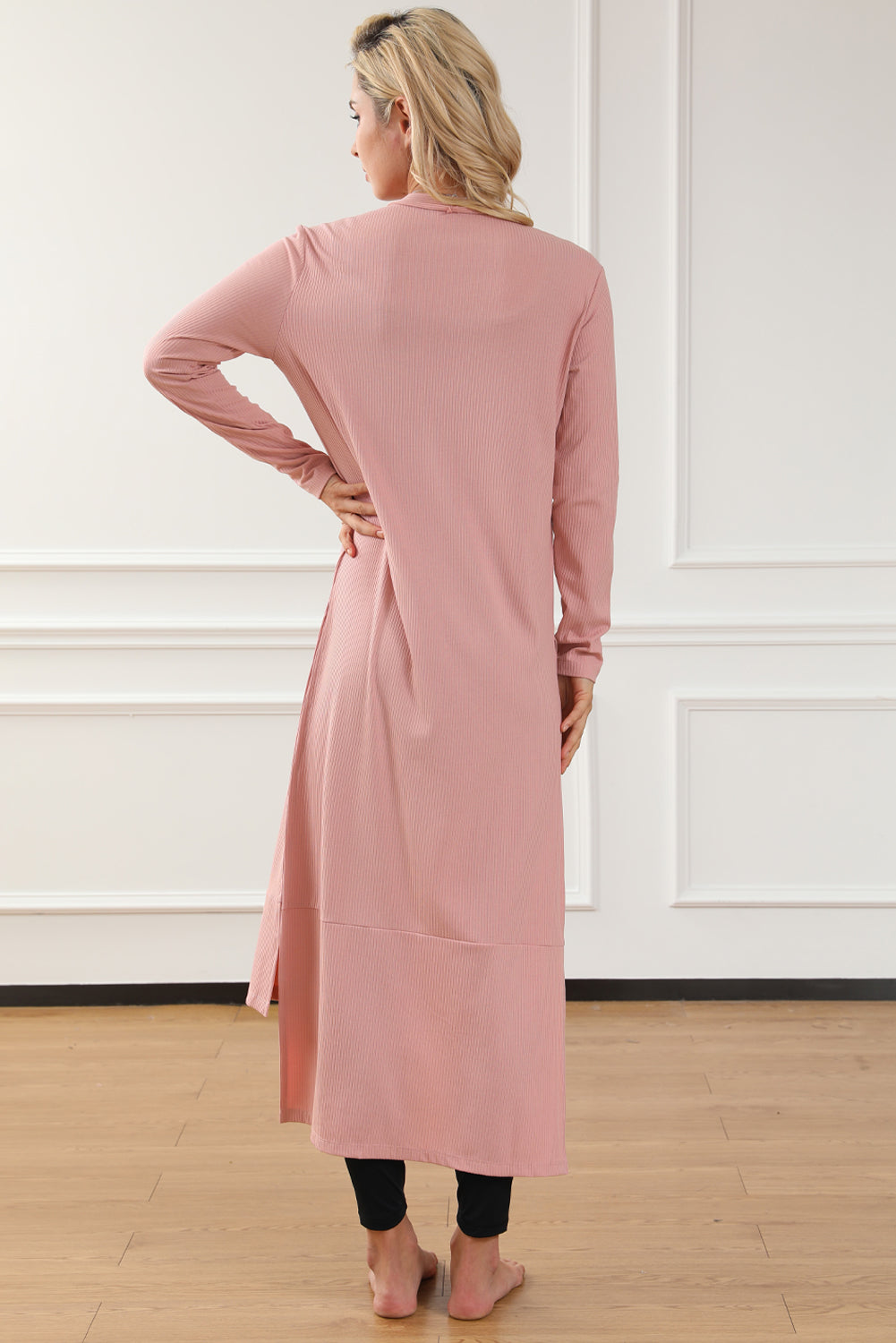 Button Up High-Low Long Sleeve Slit Cardigan - Tote and Lounge
