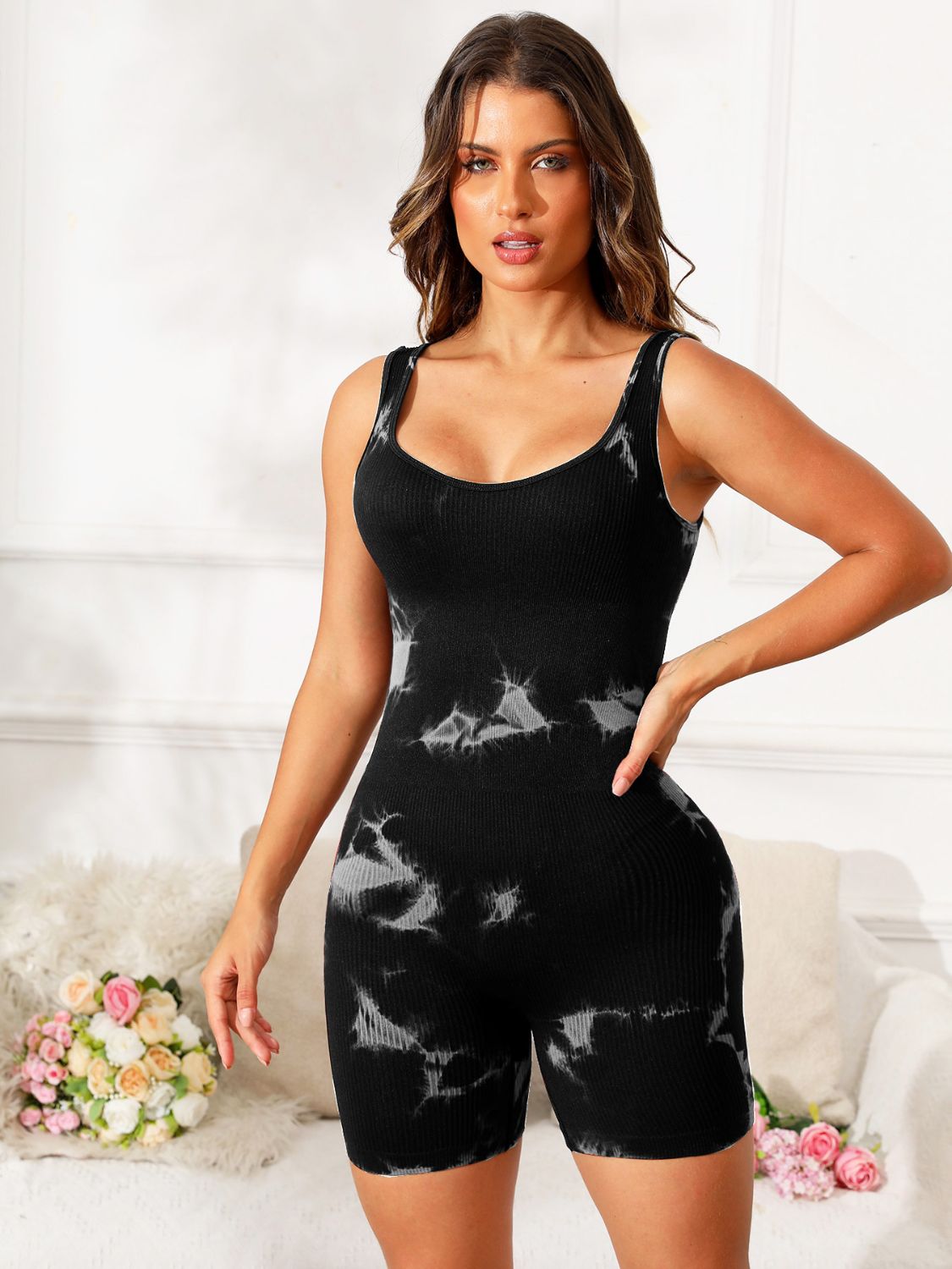 Tie-Dye Wide Strap Active Romper - Tote and Lounge
