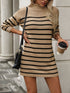 Striped Mock Neck Long Sleeve Mini Dress - Tote and Lounge