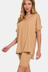 Zenana V-Neck Short Sleeve T-Shirt and Biker Shorts Set - Tote and Lounge