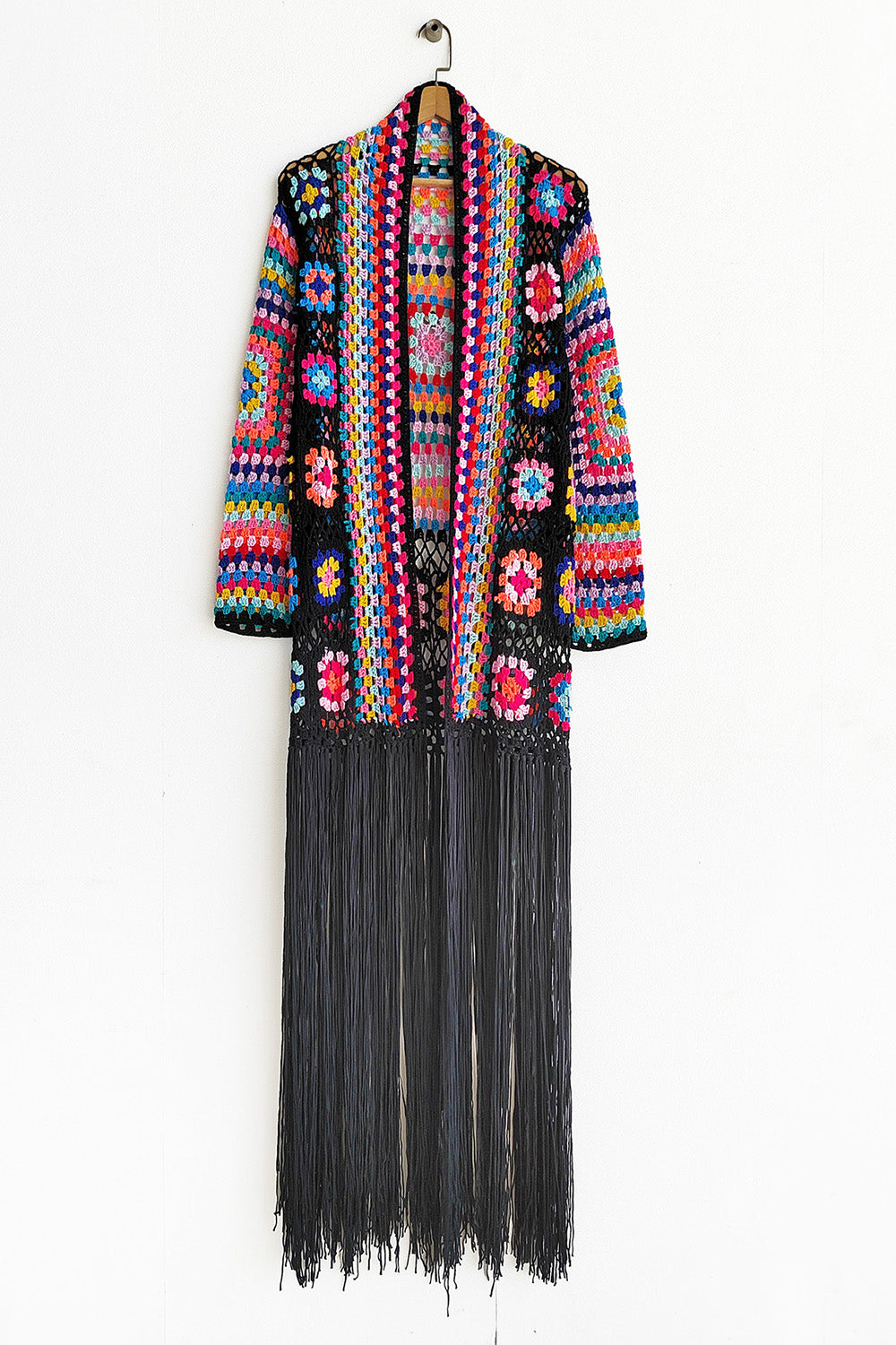 Fringe Tied Long Sleeve Cardigan - Tote and Lounge