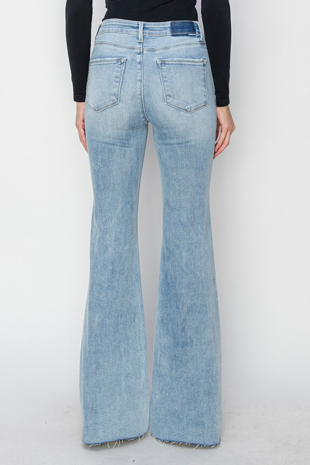RISEN Full Size High Rise Raw Cut Hem Bootcut Jeans - Tote and Lounge