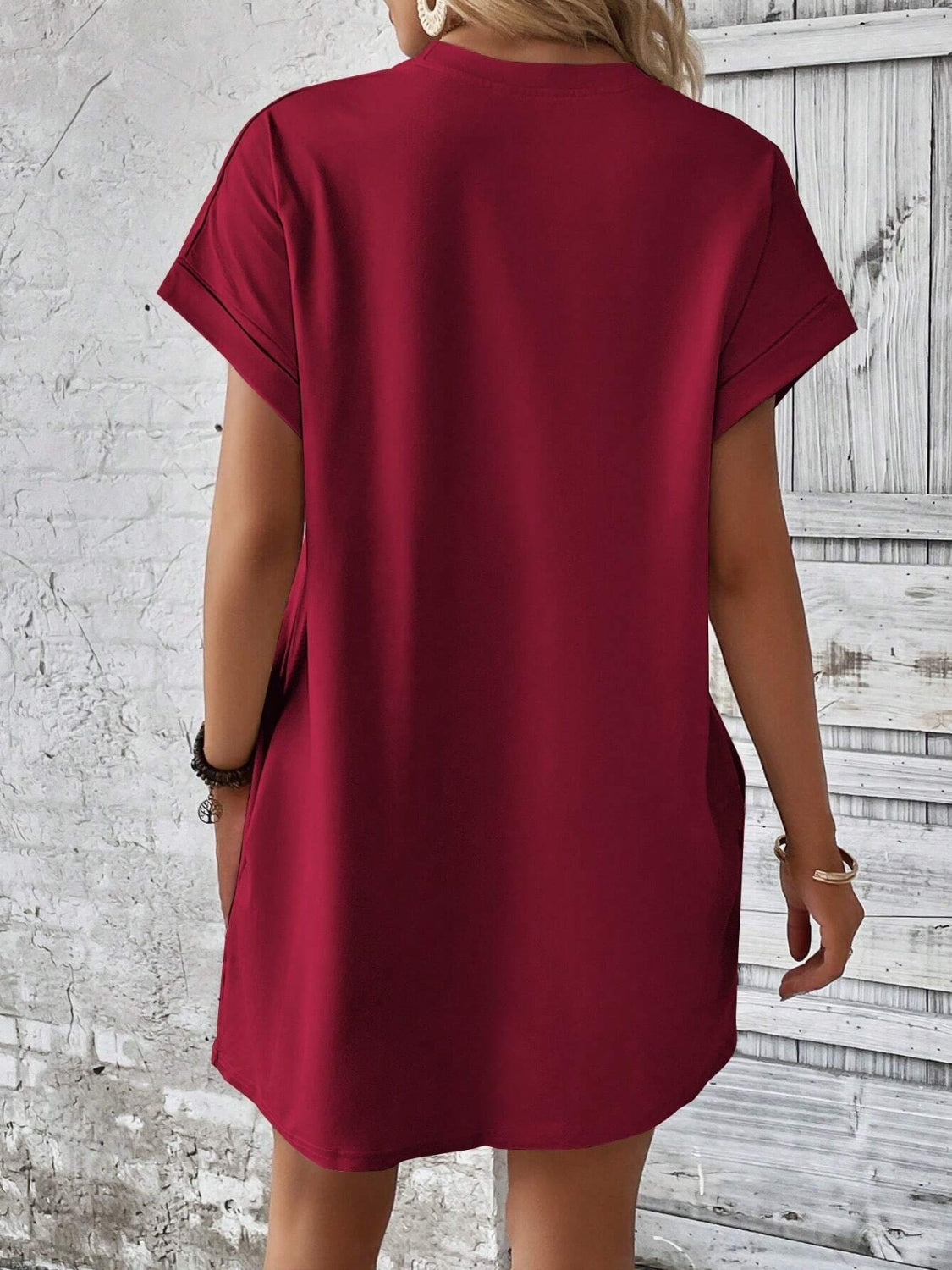 Round Neck Short Sleeve Mini Dress - Tote and Lounge