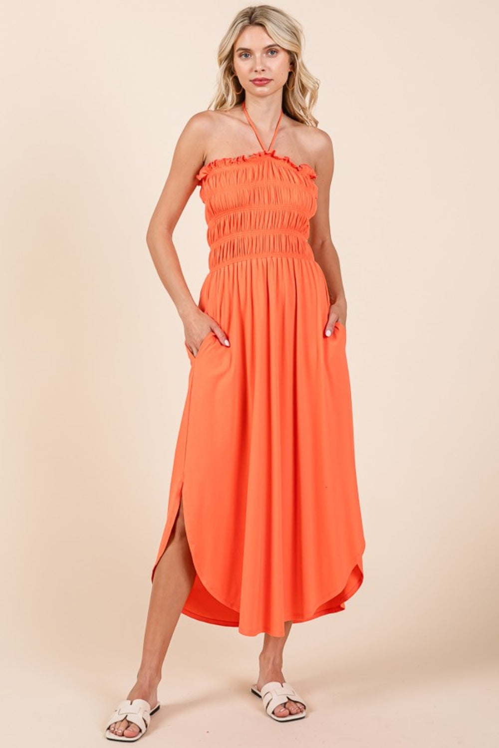 Culture Code Tie Back Shirring Dress with Pockets - Tote and Lounge