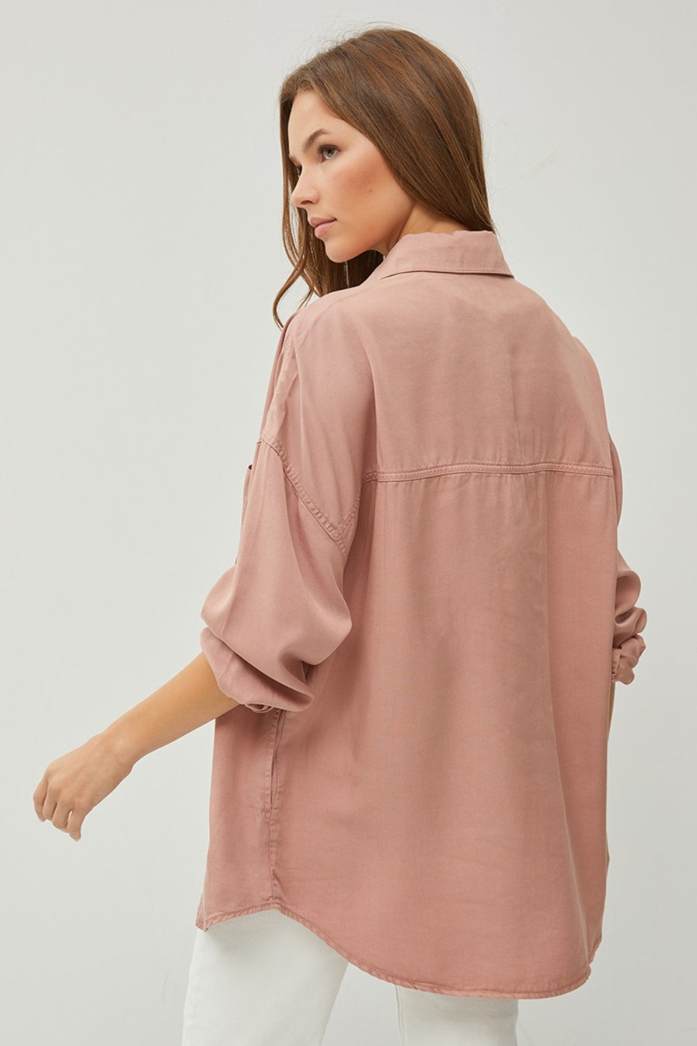 RISEN Full Size Button Up Long Sleeve Denim Shirt - Tote and Lounge