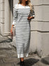 Striped Round Neck Long Sleeve Dress - Tote and Lounge
