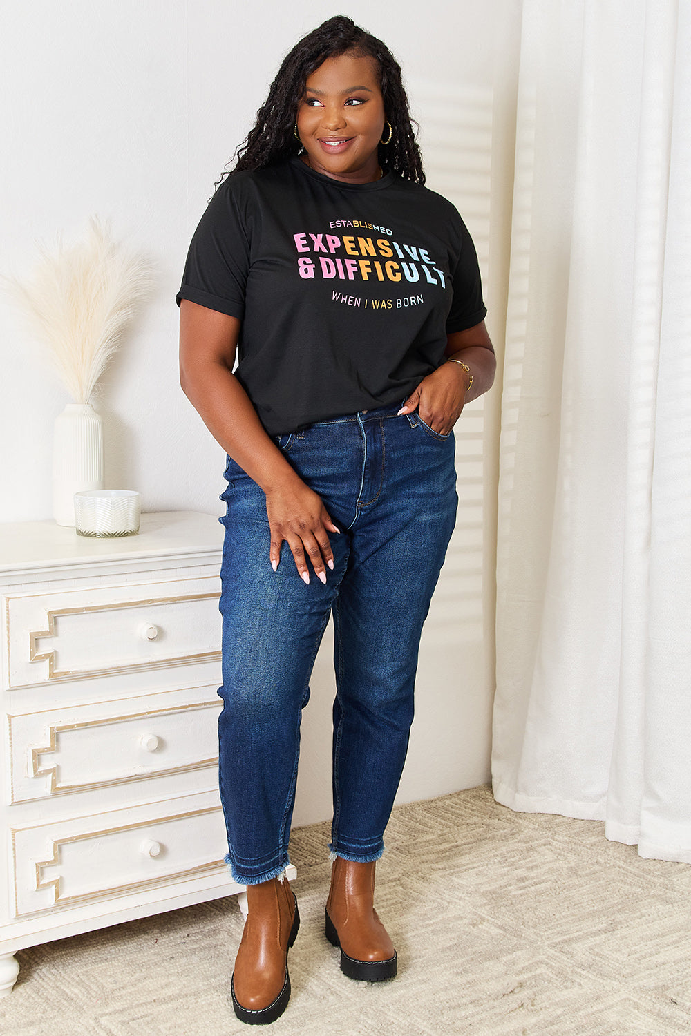 Simply Love Slogan Graphic Cuffed Sleeve T-Shirt - Tote and Lounge