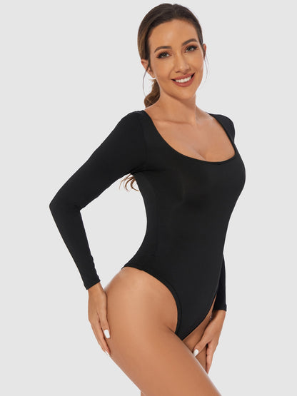 Full Size Scoop Neck Long Sleeve Bodysuit - Tote and Lounge