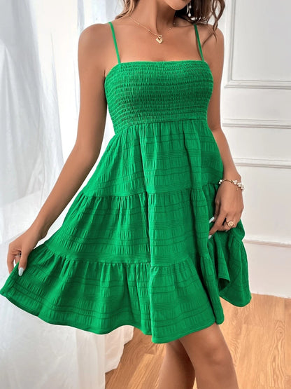 Smocked Tiered Sleeveless Mini Dress - Tote and Lounge