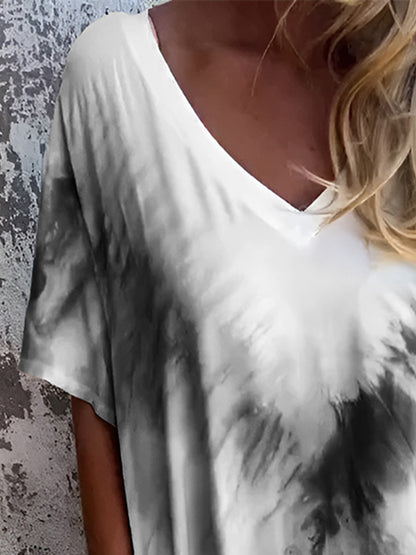 Full Size Pocketed Tie-Dye Short Sleeve Dress - Tote and Lounge
