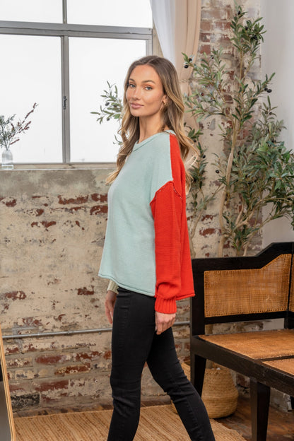 Sew In Love Full Size Color Block Drop Shoulder Sweater - Tote and Lounge