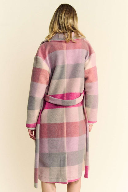Davi &amp; Dani Tied Color Block Collared Neck Coat