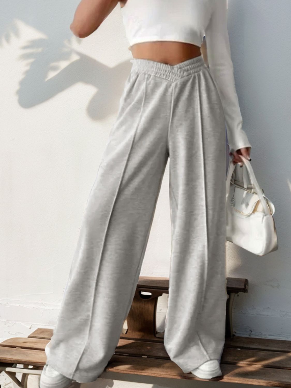 Elastic Waist Wide Leg Pants - Tote and Lounge