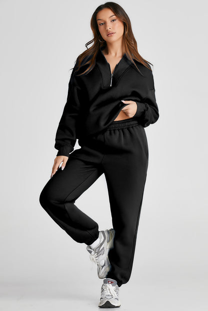 Quarter Zip Long Sleeve Top and Pants Set - Tote and Lounge