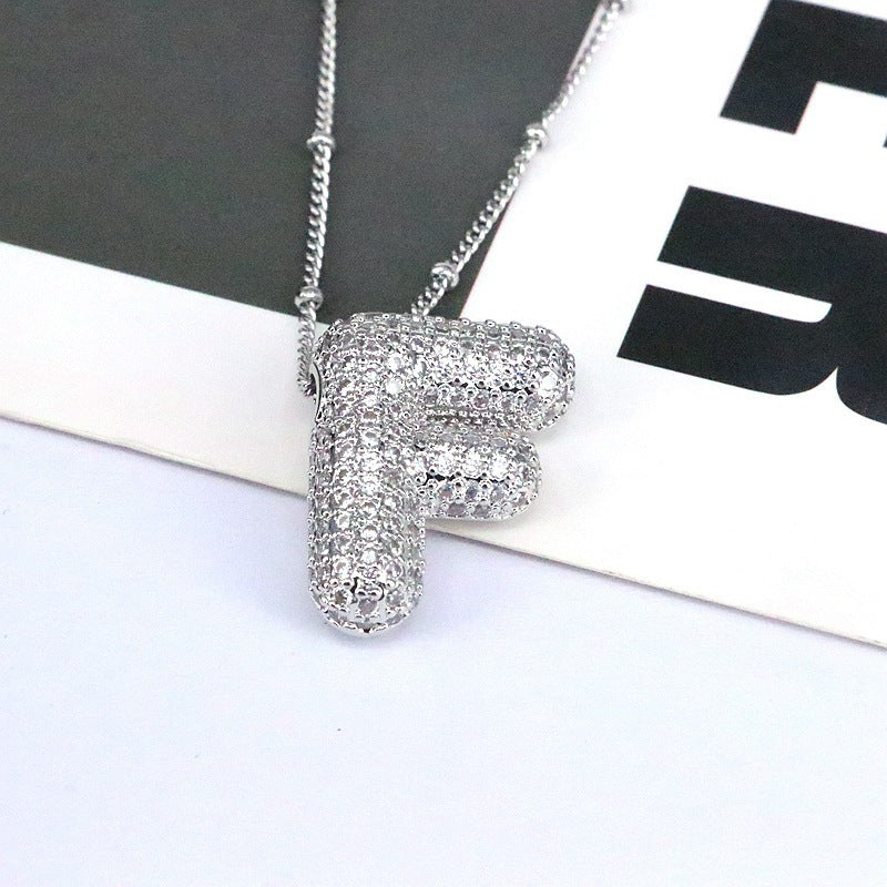 Copper Inlaid Zircon Letter Pendant Necklace A-L - Tote and Lounge