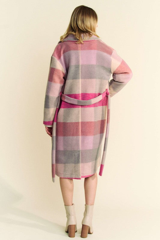Davi &amp; Dani Tied Color Block Collared Neck Coat