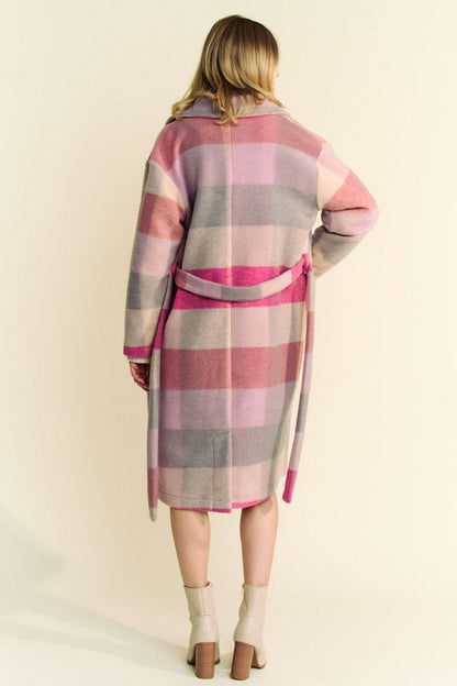 Davi &amp; Dani Tied Color Block Collared Neck Coat