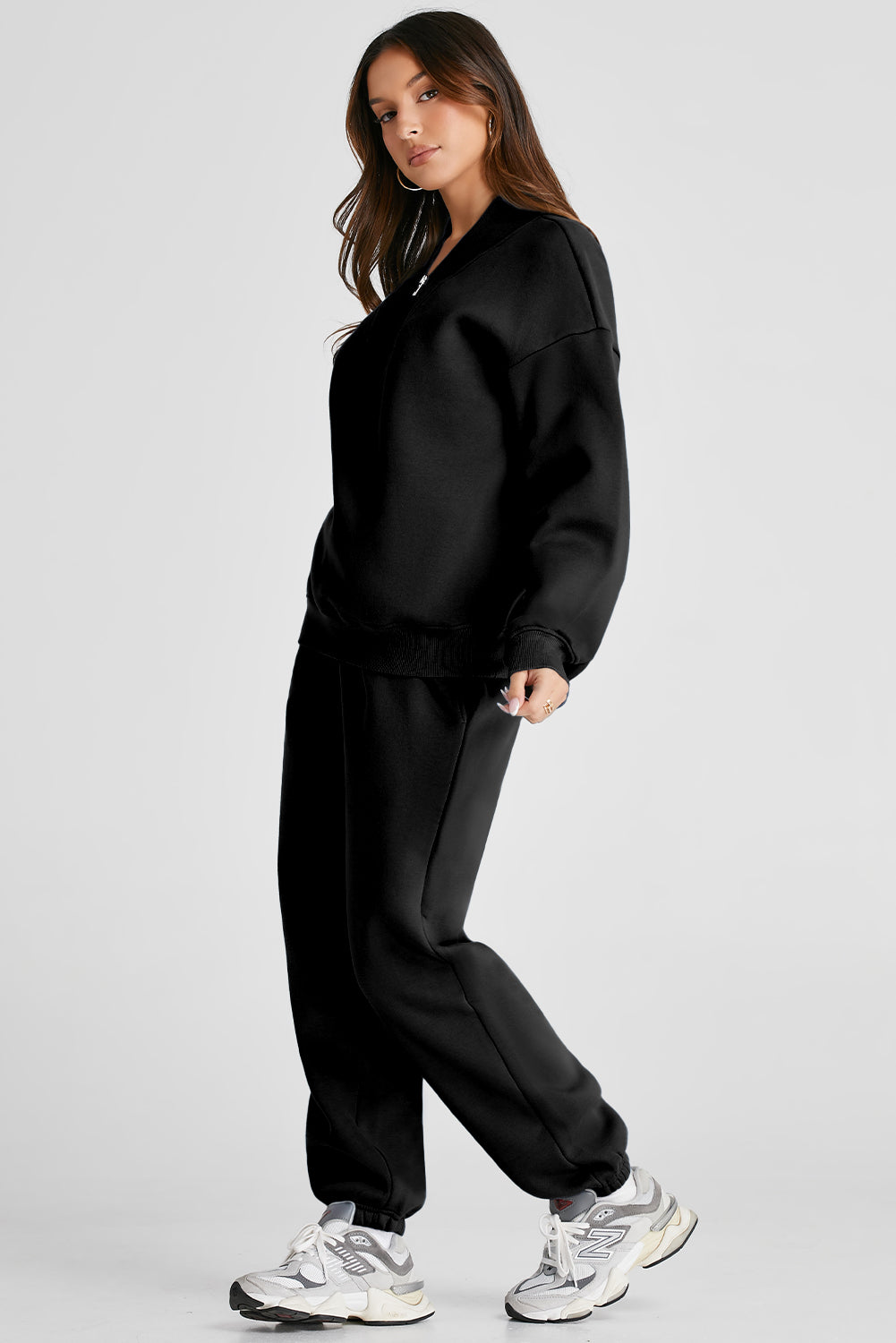 Quarter Zip Long Sleeve Top and Pants Set - Tote and Lounge