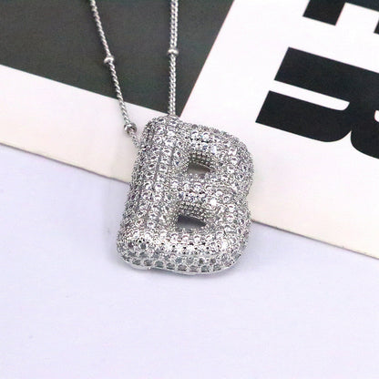 Copper Inlaid Zircon Letter Pendant Necklace A-L - Tote and Lounge