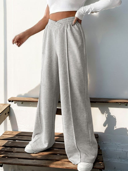 Elastic Waist Wide Leg Pants - Tote and Lounge
