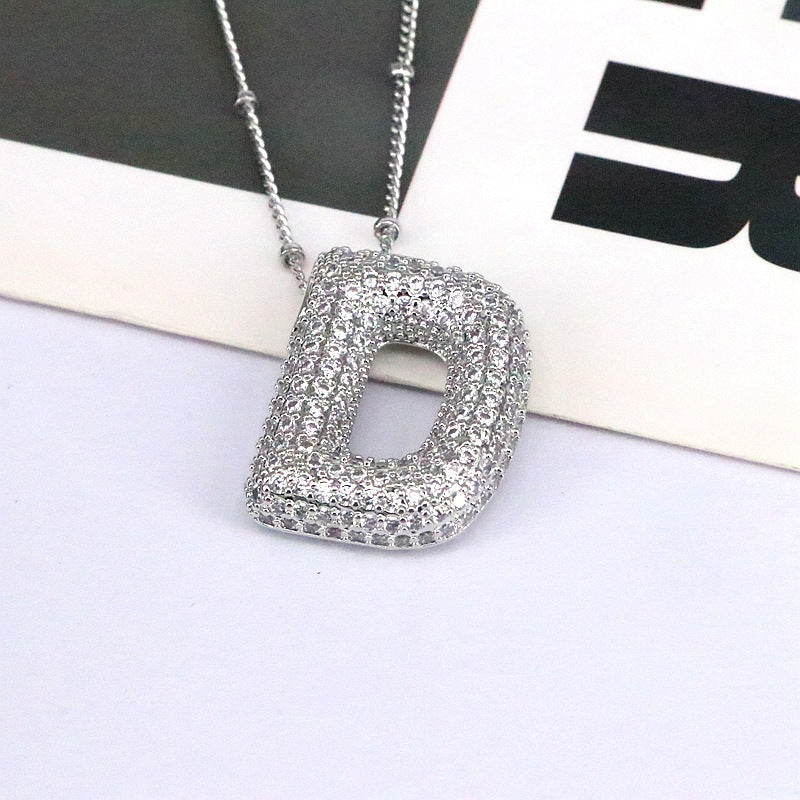 Copper Inlaid Zircon Letter Pendant Necklace A-L - Tote and Lounge