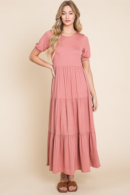 BOMBOM Short Sleeve Tiered Maxi Dress - Tote and Lounge