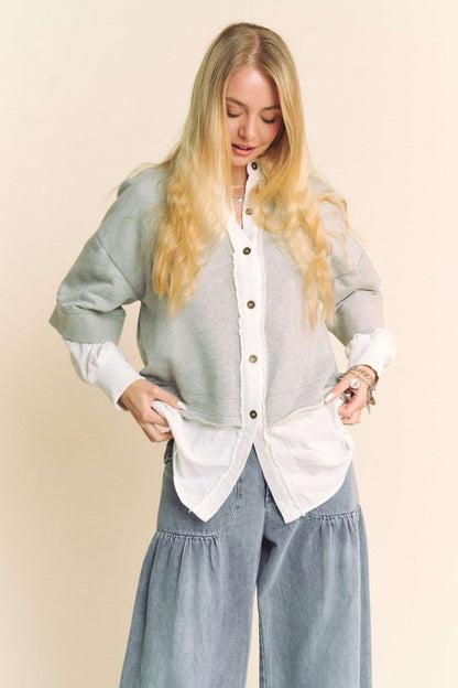 Davi &amp; Dani Faux Layered French Terry Contrast Top