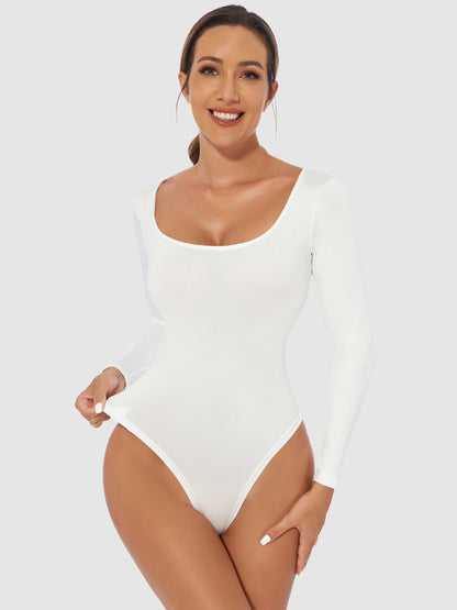 Full Size Scoop Neck Long Sleeve Bodysuit - Tote and Lounge
