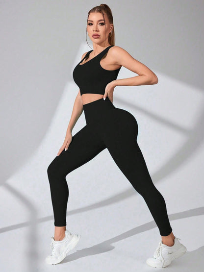 Scoop Neck Wide Strap Top and Pants Active Set - Tote and Lounge