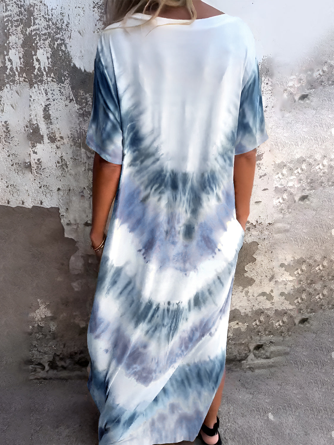 Full Size Pocketed Tie-Dye Short Sleeve Dress - Tote and Lounge