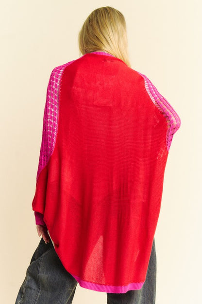 Davi &amp; Dani Openwork Contrast Open Front Cardigan