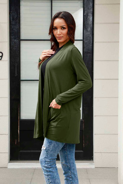 Basic Bae Full Size Open Front Long Sleeve Cardigan with Pockets - Tote and Lounge