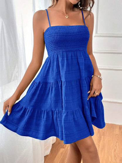 Smocked Tiered Sleeveless Mini Dress - Tote and Lounge